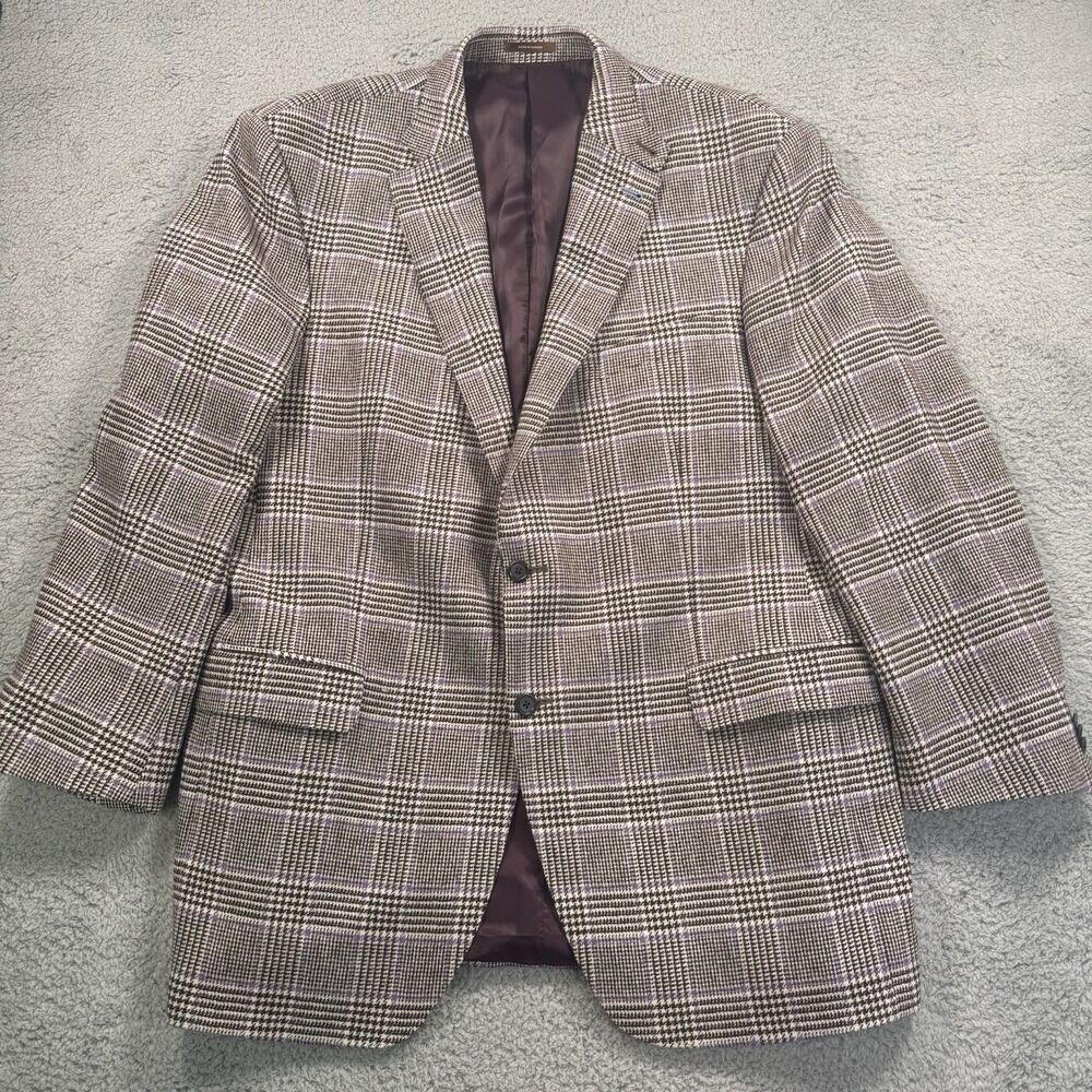 Peter Millar Blazer Mens 46 Tall Brown Purple Houndstooth Wool Cashmere 2 Button